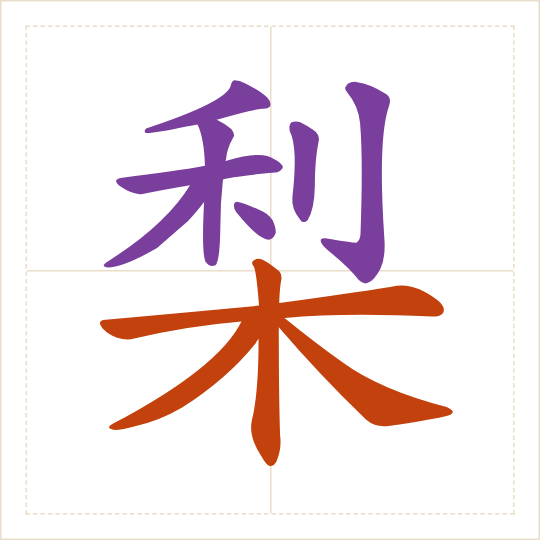 The character 梨 (lí) with each of its parts in a different colour