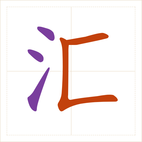 The character 汇 (huì) with each of its parts in a different colour