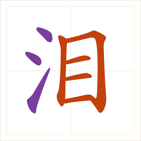 The character 泪 (lèi) with each of its parts in a different colour
