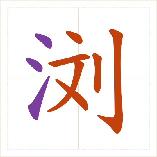The character 浏 (liú) with each of its parts in a different colour