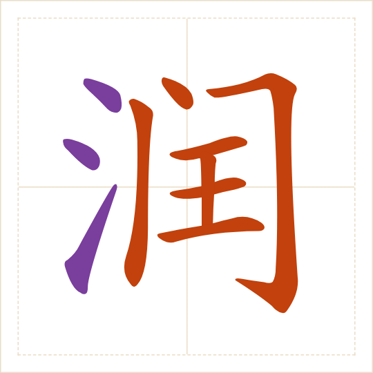 The character 润 (rùn) with each of its parts in a different colour