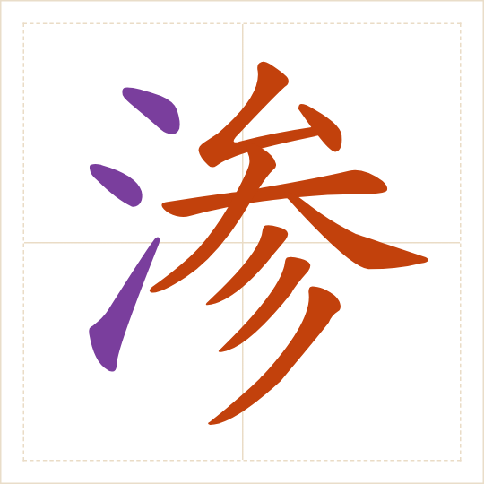 The character 渗 (shèn) with each of its parts in a different colour