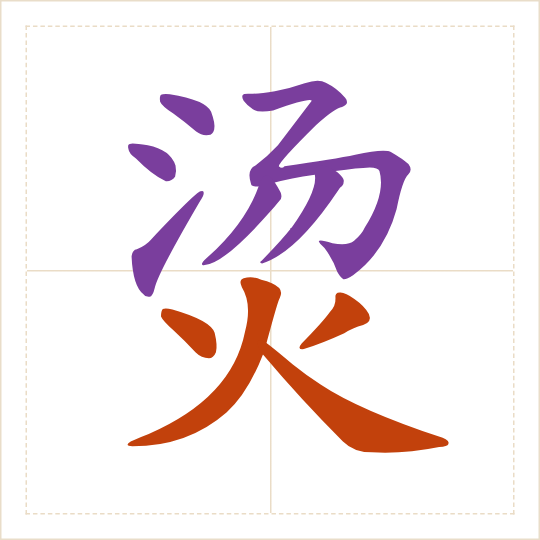 The character 烫 (tàng) with each of its parts in a different colour