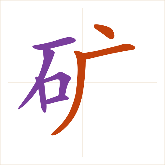 The character 矿 (kuàng) with each of its parts in a different colour