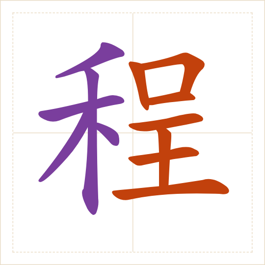 The character 程 (chéng) with each of its parts in a different colour