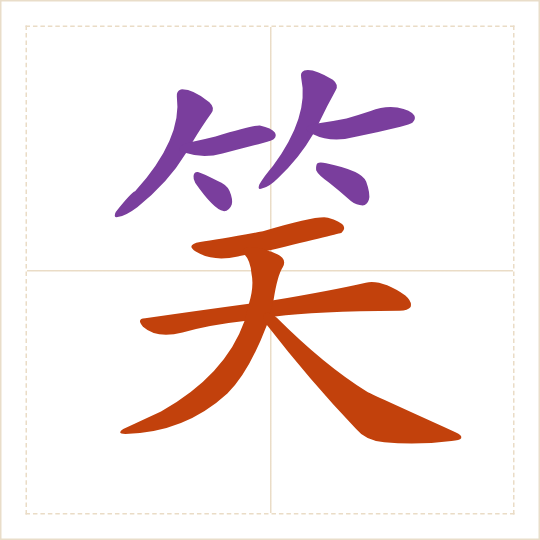 The character 笑 (xiào) with each of its parts in a different colour
