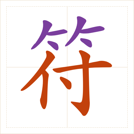 The character 符 (fú) with each of its parts in a different colour
