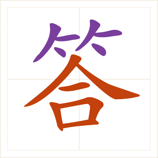 The character 答 (dá) with each of its parts in a different colour