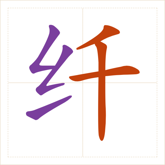 The character 纤 (xiān) with each of its parts in a different colour