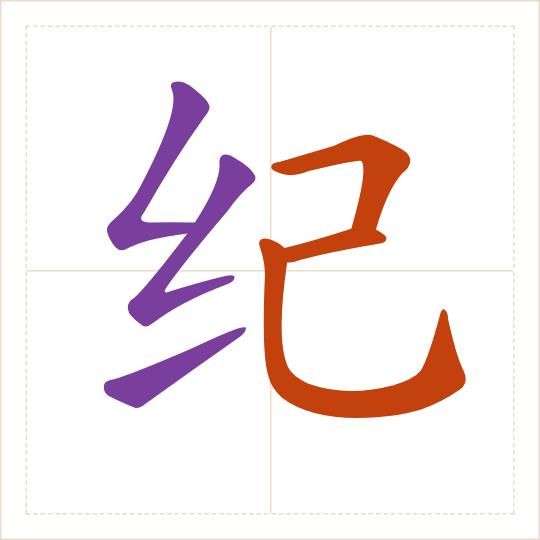 The character 纪 (jì) with each of its parts in a different colour