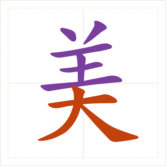 The character 美 (měi) with each of its parts in a different colour