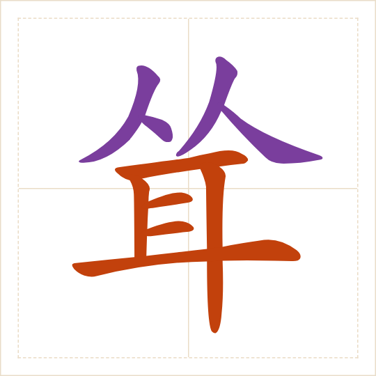 The character 耸 (sǒng) with each of its parts in a different colour