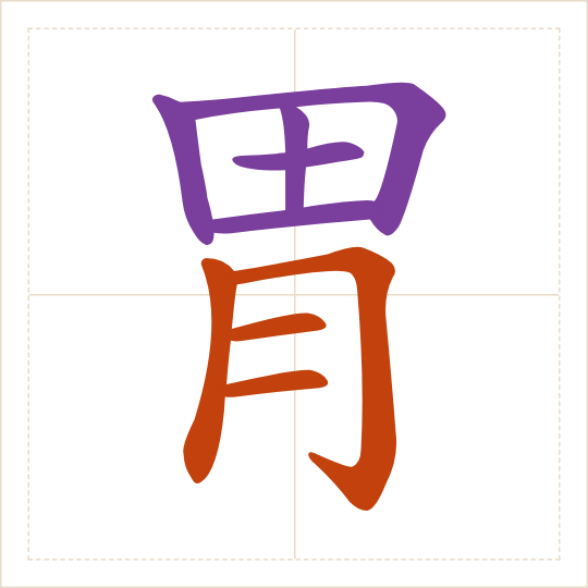 The character 胃 (wèi) with each of its parts in a different colour