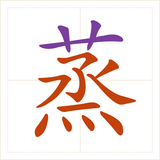 The character 蒸 (zhēng) with each of its parts in a different colour