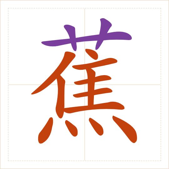 The character 蕉 (jiāo) with each of its parts in a different colour
