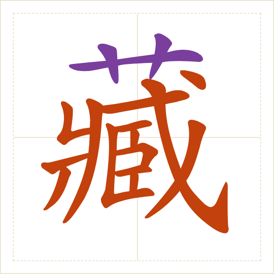 The character 藏 (cáng) with each of its parts in a different colour