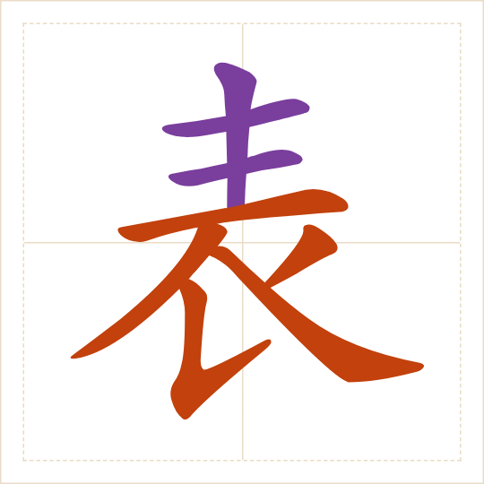 The character 表 (biǎo) with each of its parts in a different colour
