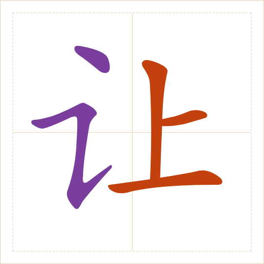 The character 让 (ràng) with each of its parts in a different colour