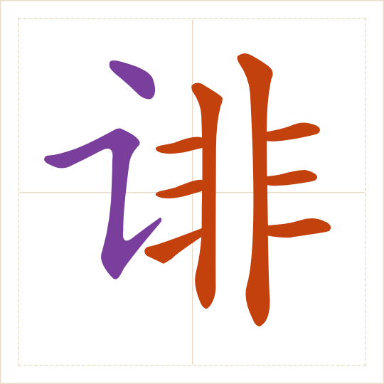 The character 诽 (fěi) with each of its parts in a different colour