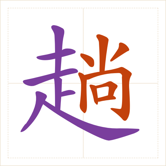 The character 趟 (tàng) with each of its parts in a different colour