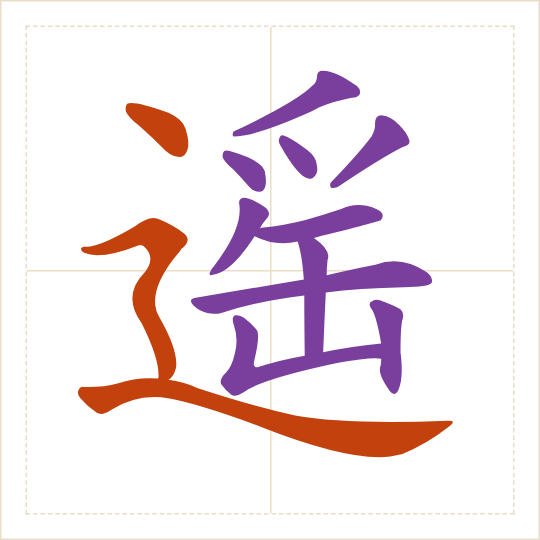 The character 遥 (yáo) with each of its parts in a different colour