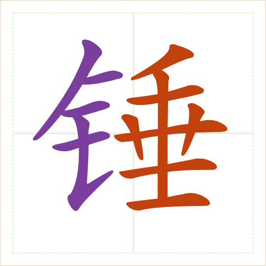The character 锤 (chuí) with each of its parts in a different colour
