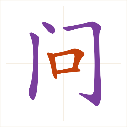 The character 问 (wèn) with each of its parts in a different colour
