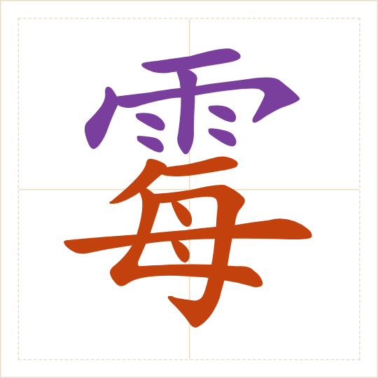 The character 霉 (méi) with each of its parts in a different colour