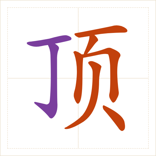 The character 顶 (dǐng) with each of its parts in a different colour