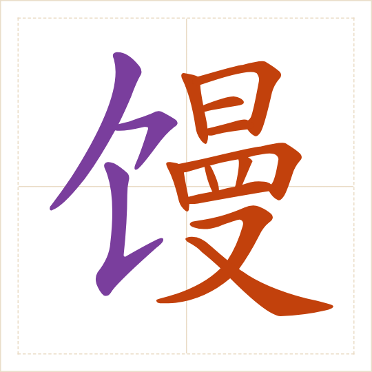The character 馒 (mán) with each of its parts in a different colour